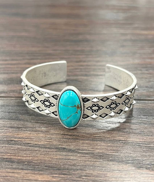 Navajo Style Turquoise Cuff Bracelet Natural Stone Jewelry Silver Elegant