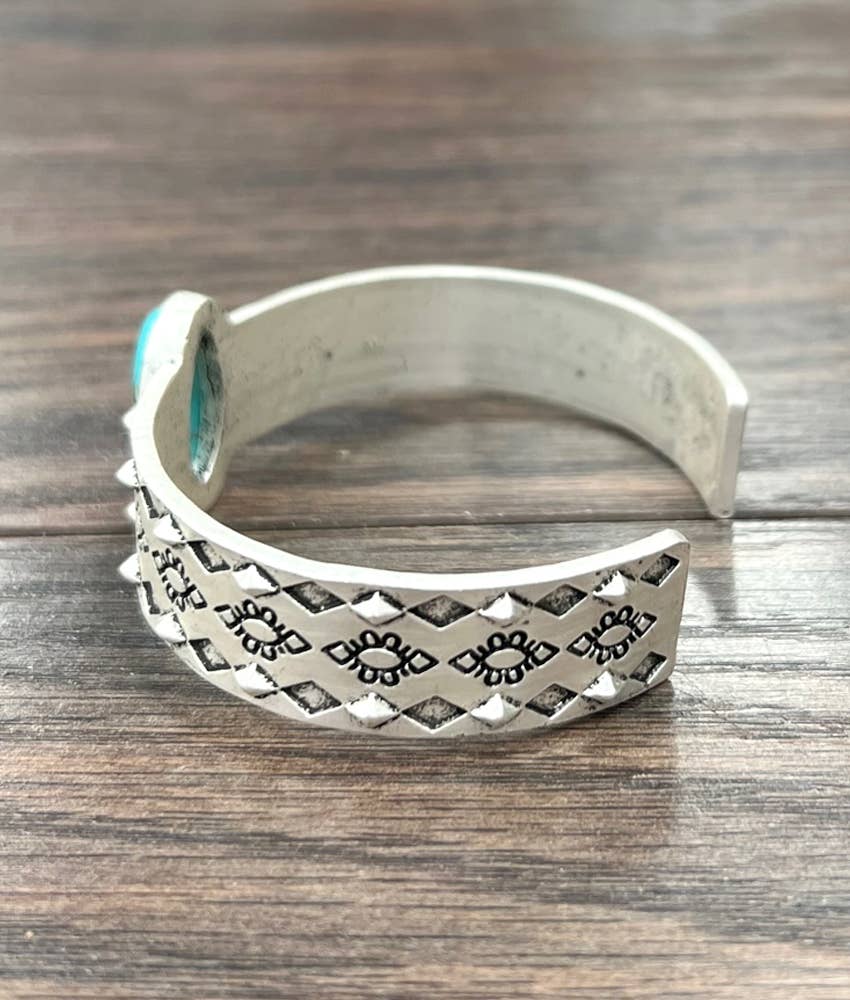 Navajo Style Turquoise Cuff Bracelet Natural Stone Jewelry Silver Elegant