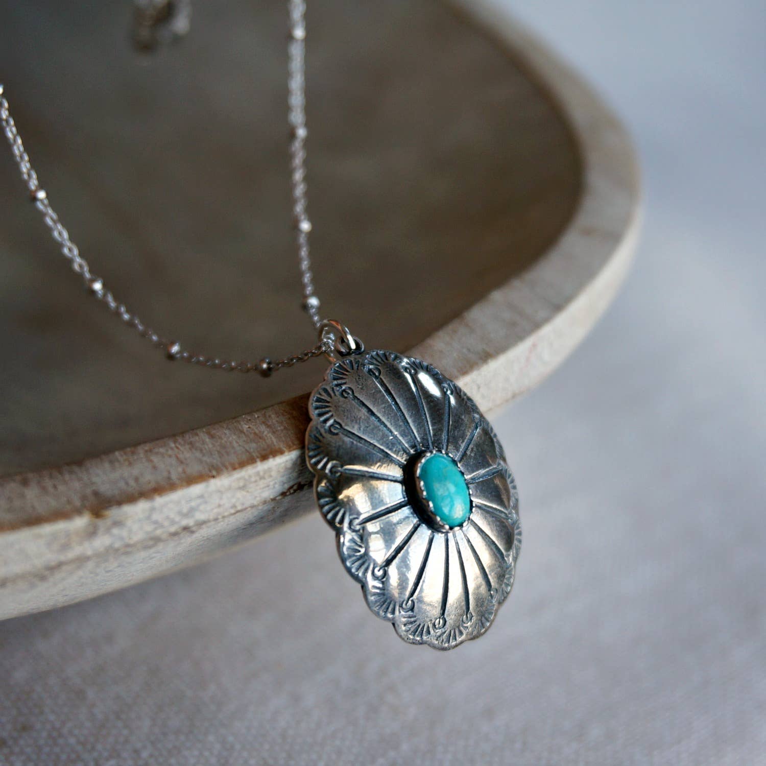 Concho Turquoise Elegance: Adjustable Sterling Silver Beaded Necklace 16-18", Gift Box Silver Elegant