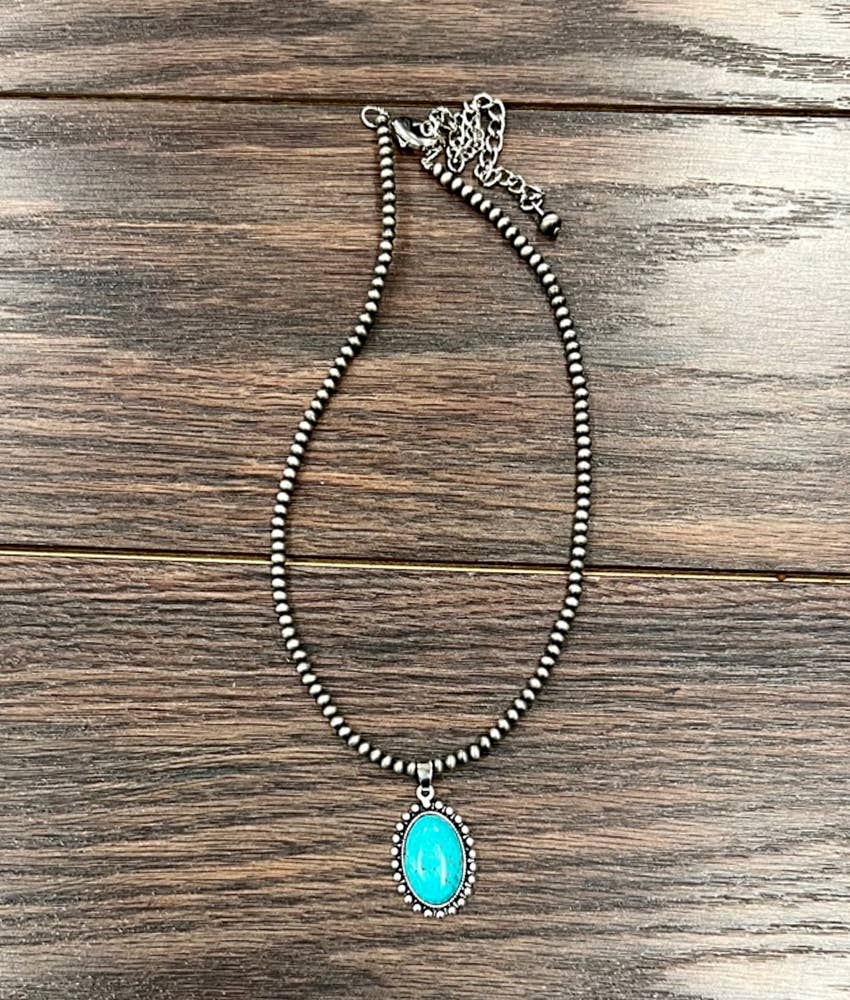 Adjustable Navajo Style Turquoise Bead Necklace 4mm 15 to 20 Inches Pendant Wild West Boho