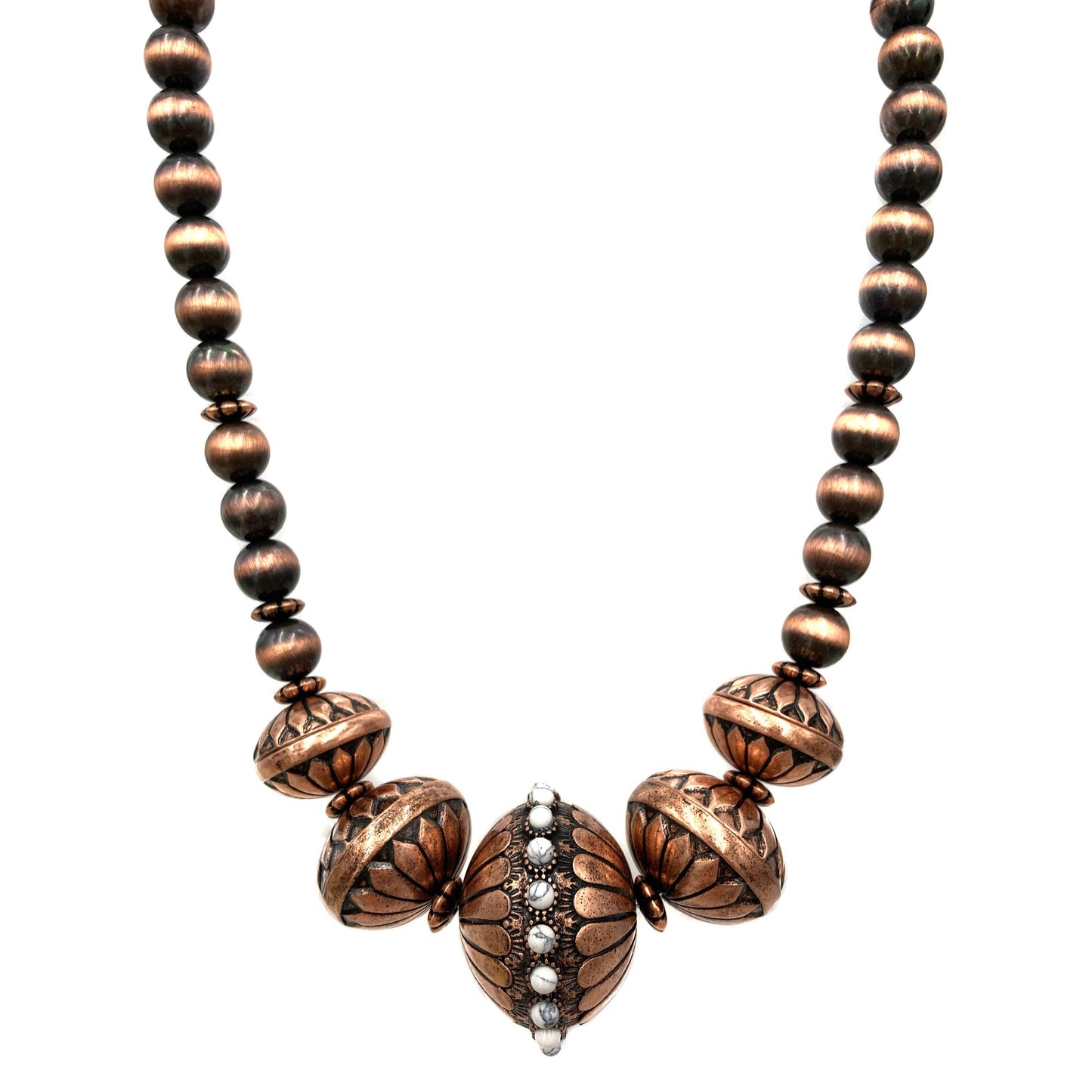 Navajo Beads Chunky Necklace: Copper Lunar Deer