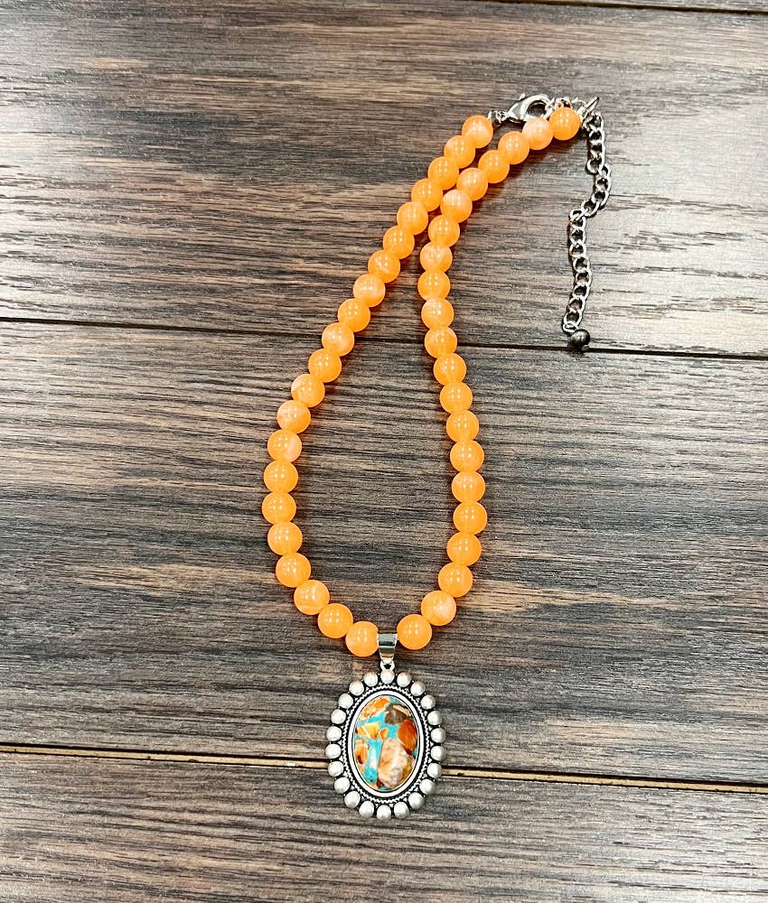 Gemstone Bead Necklace With 1.5 Inch Pendant 16 To 21 Silver Elegant