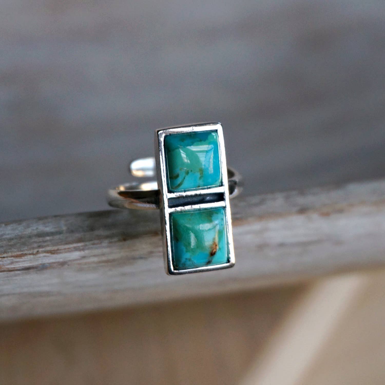 Boho Native Inspired Turquoise Dream Sterling Silver Adjustable Ring, Gift Box Silver Elegant