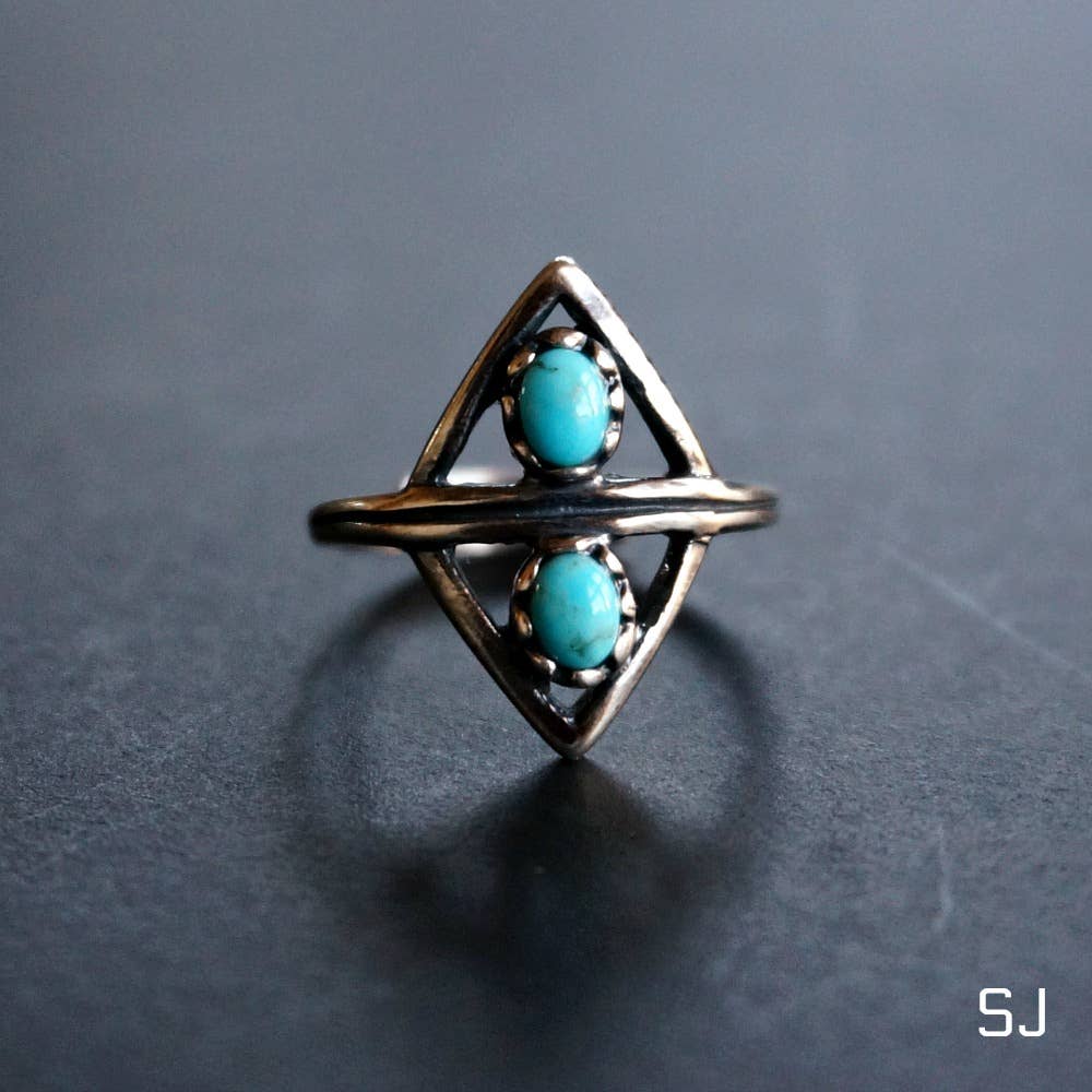 Boho Native Inspired Turquoise Serenity Adjustable Sterling Silver Ring, Gift Box Silver Elegant