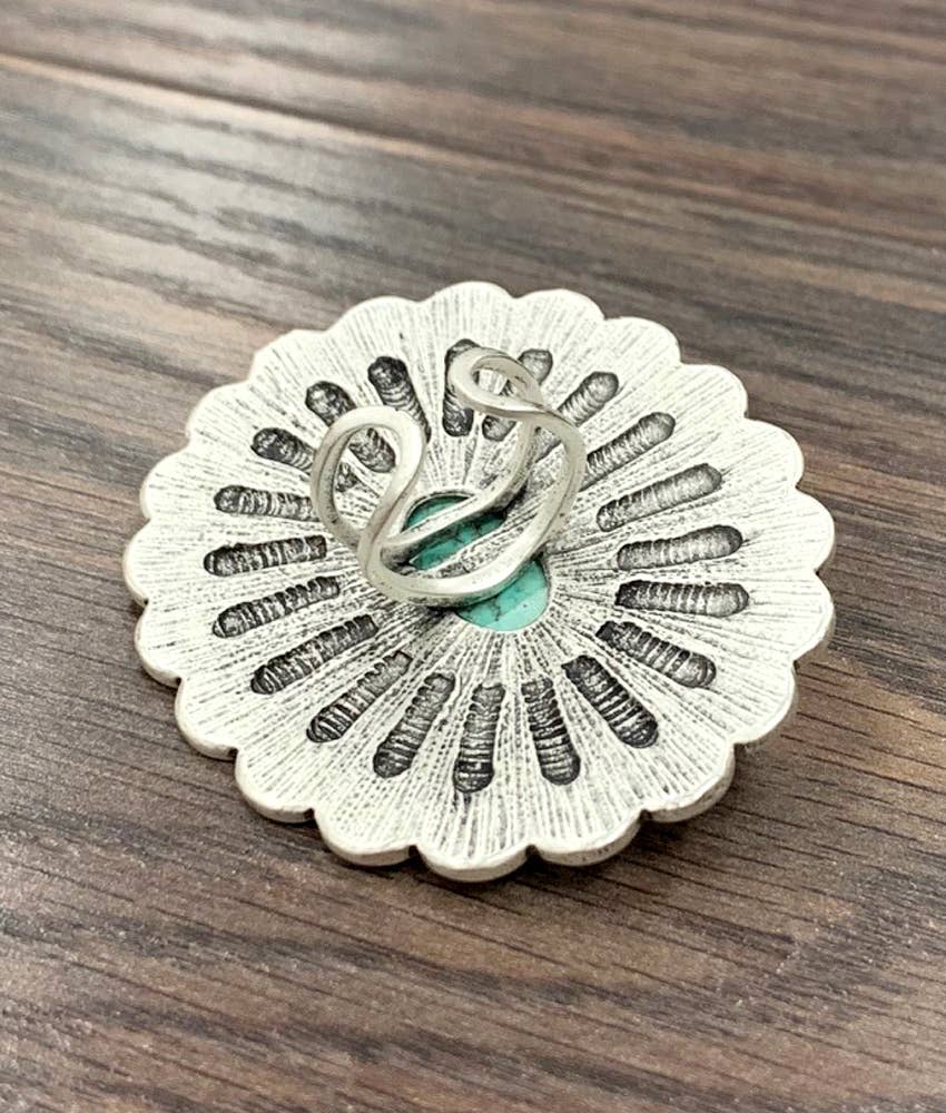 Concho Turquoise Adjustable Statement Cuff Ring for Stylish Look, Boho Native Ring Silver Elegant