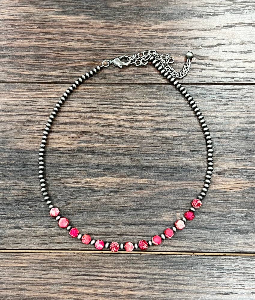 Navajo Hexa Gemstone Necklace 16 Inch Handmade Multi Color Bead Jewelry Silver Elegant