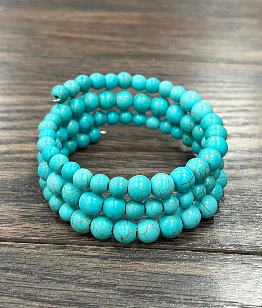 Handmade Synthetic Turquoise Wrap Bracelet Fashion, Southwestern Cowgirl Design, Ships in Gift Box Silver Elegant