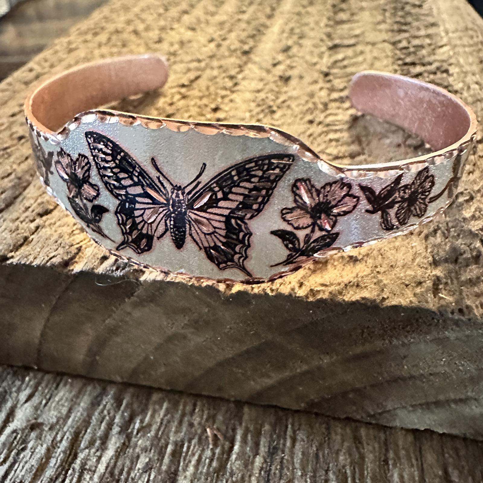 Boho Copper Diamond Cut Elegant Butterfly Cuff Bracelet ,Gift Box Silver Elegant