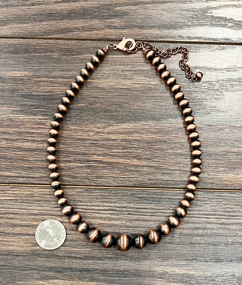 Copper Western Bead Necklace Handmade Navajo Style Adjustable 16 To 21 Inches Wild West Boho