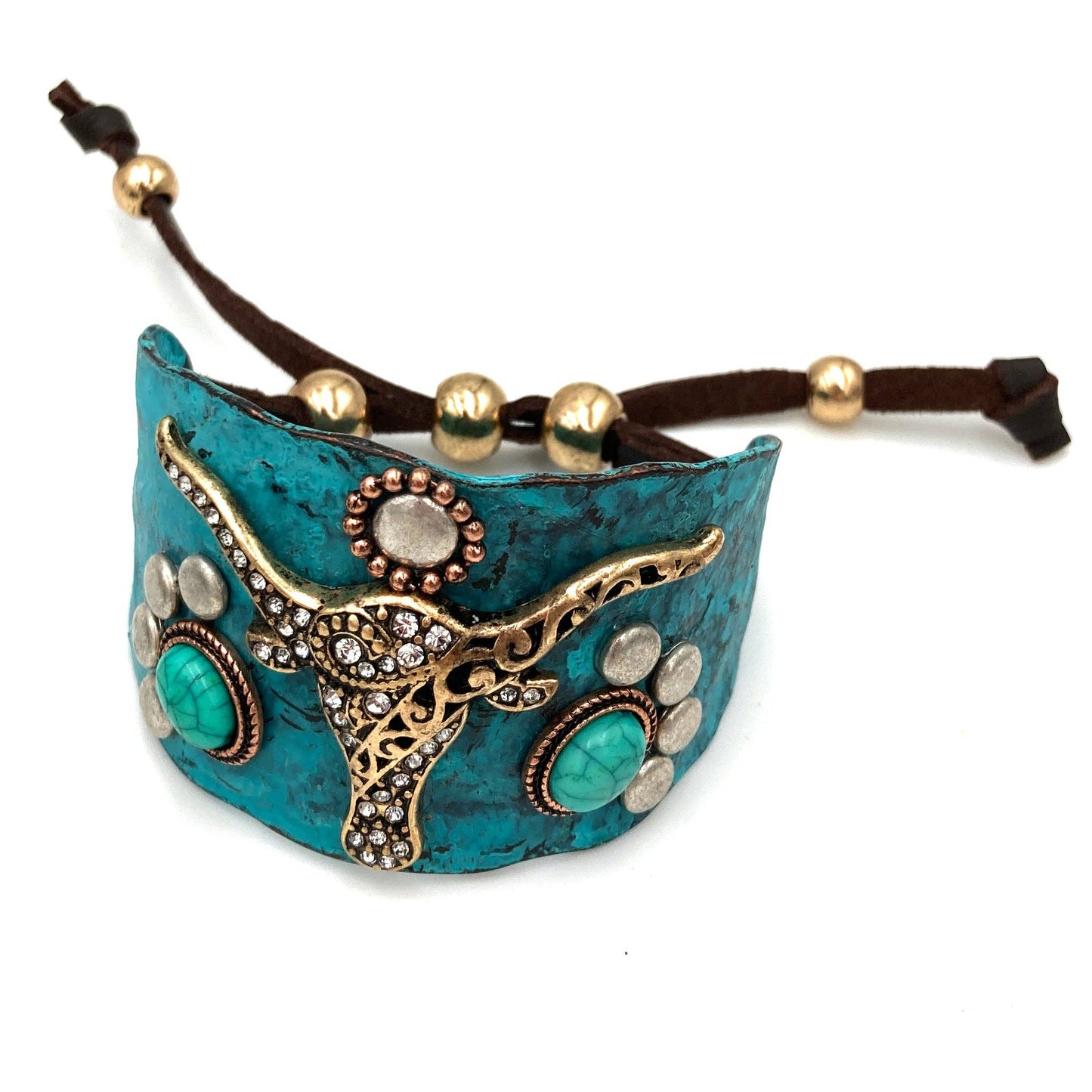 Longhorn Turquoise Western Bracelet Cuff with Vintage Patina Finish Silver Elegant