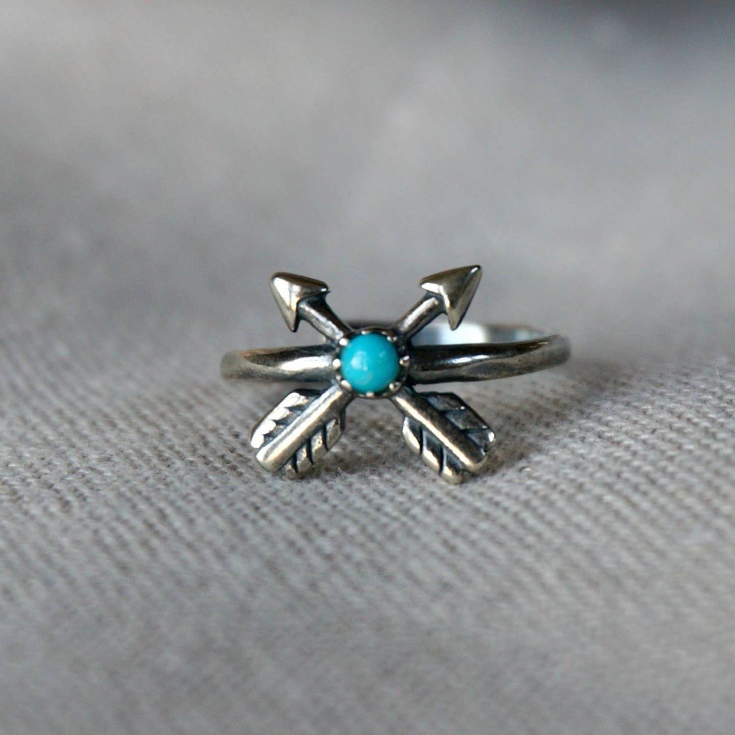 Boho Native Inspired Friendship Arrow Adjustable Sterling Silver Turquoise Ring, Gift Box Silver Elegant
