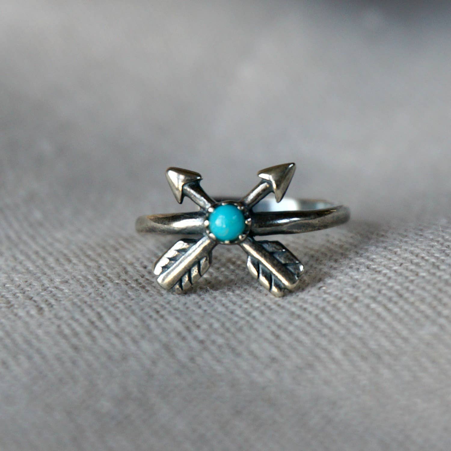 Boho Native Inspired Friendship Arrow Adjustable Sterling Silver Turquoise Ring, Gift Box Silver Elegant