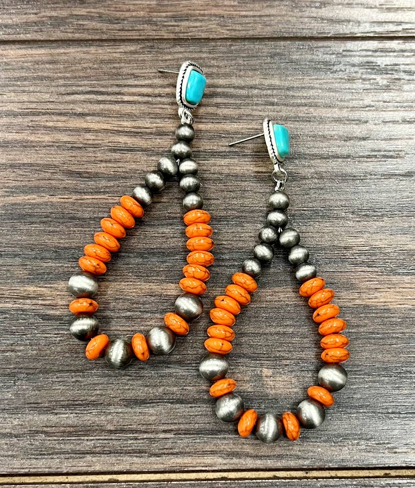 Handmade Navajo Style Bead Post Earrings - Turquoise Charm, Southwestern Hoop Earring Silver Elegant