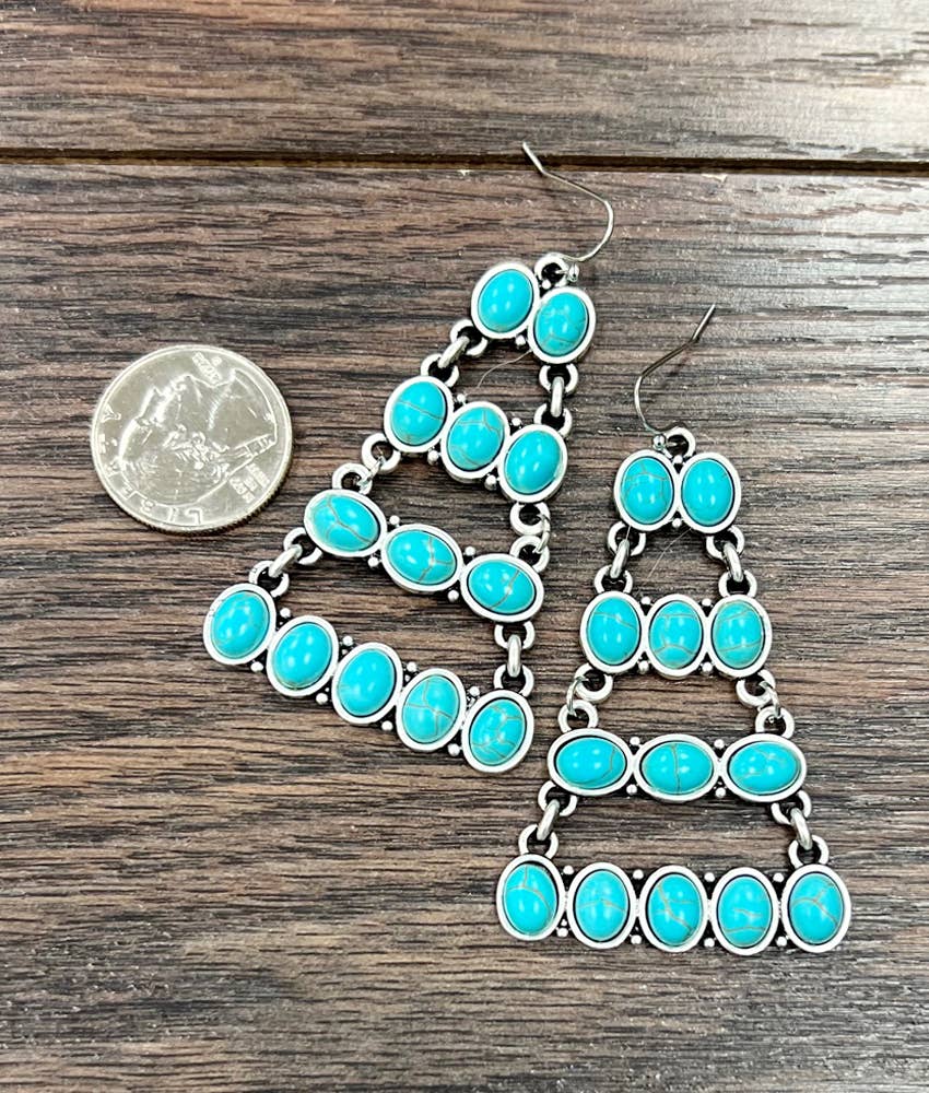 Stylish 724578 Turquoise Earrings 2.5 Inches Long Silver Elegant
