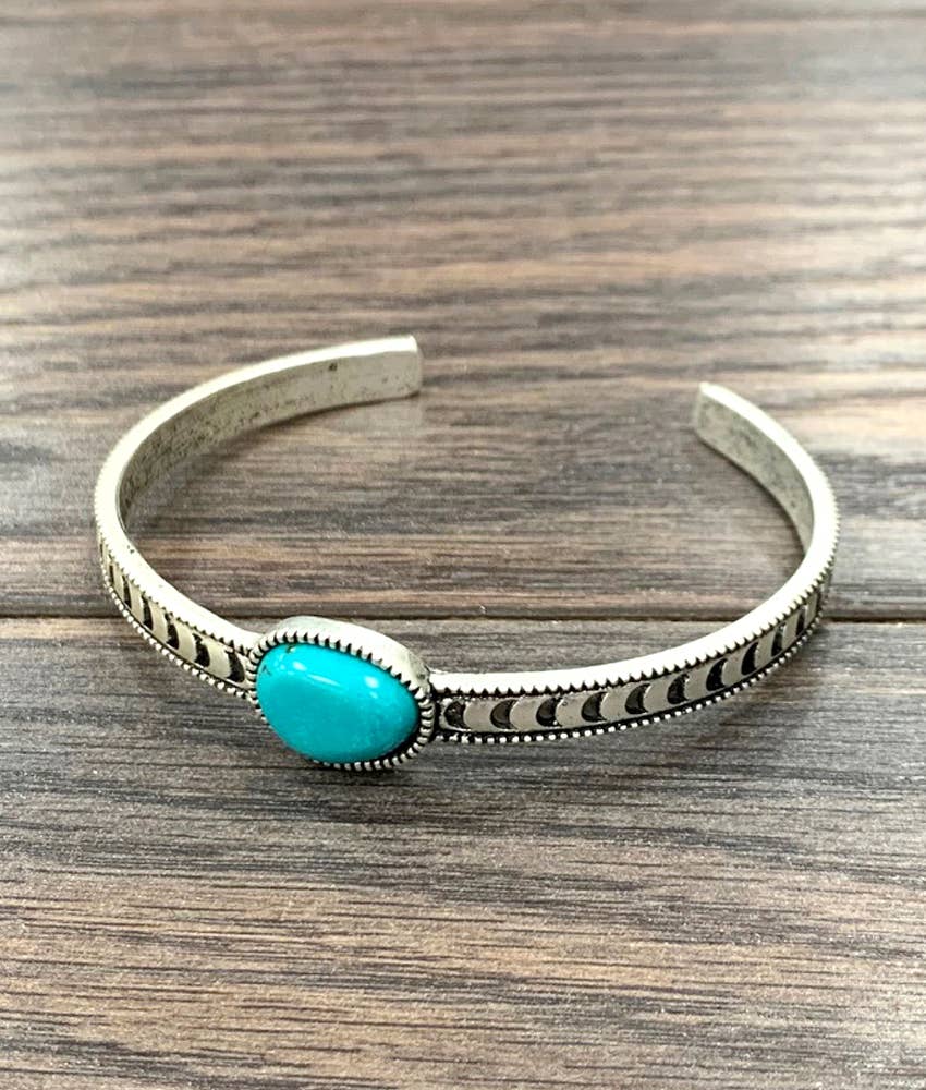 Turquoise Cuff Bracelet in Antique Silver, Native Inspired Bangle, Ships in Gift Box Silver Elegant