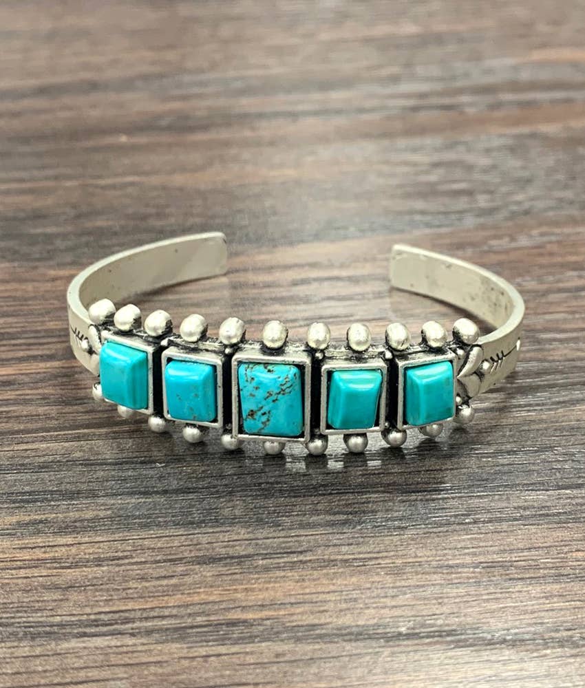 Navajo Style Square Graduated Turquoise Cuff Bracelet Natural Stone ISAC Trading Inc