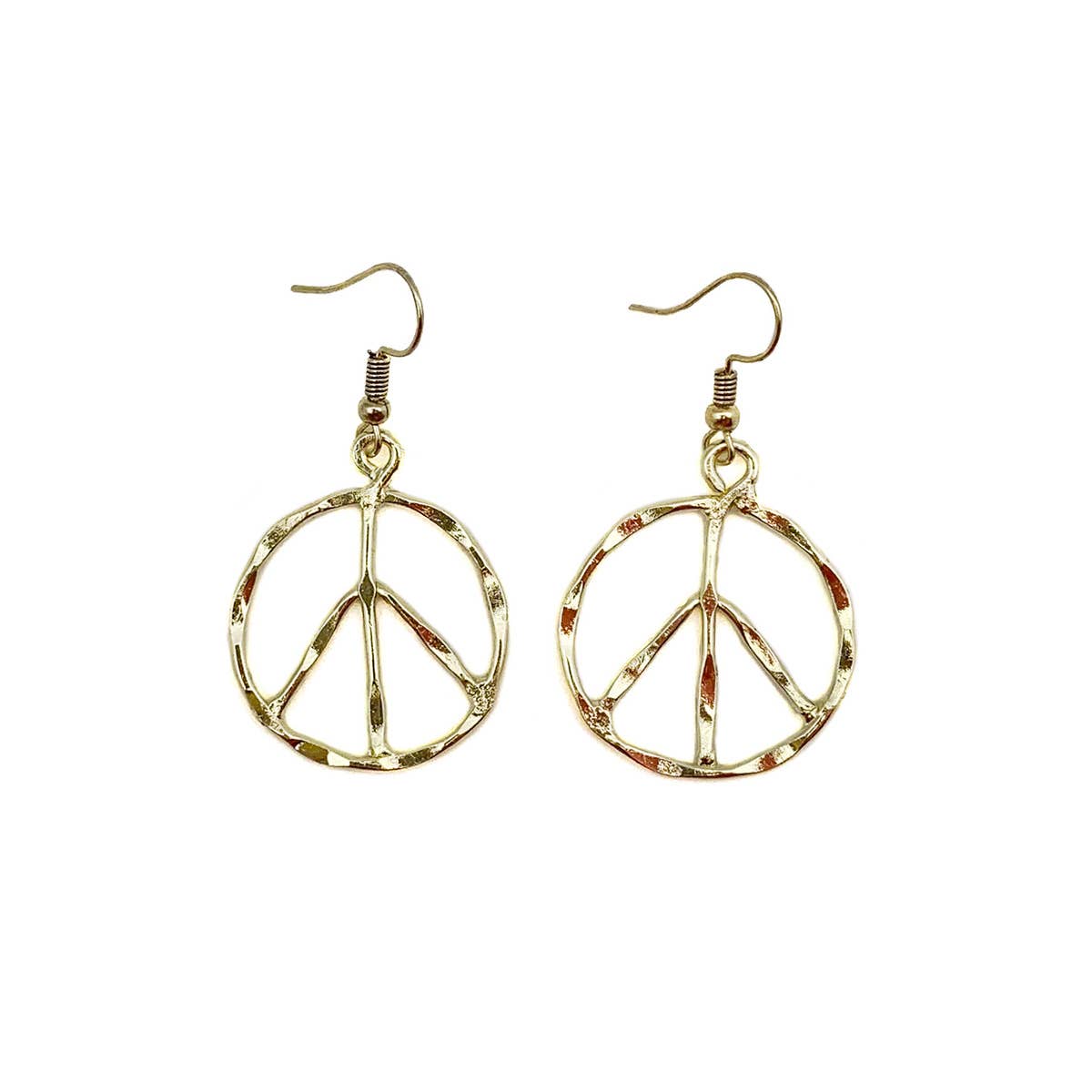 Handcrafted Hippie Gold Plated Peace Sign Wire Drop Earrings Silver Elegant