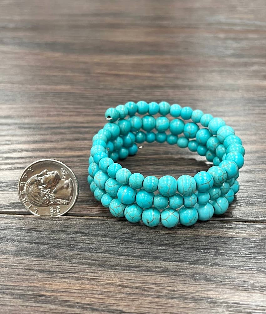 Handmade Synthetic Turquoise Wrap Bracelet Fashion, Southwestern Cowgirl Design, Ships in Gift Box Silver Elegant