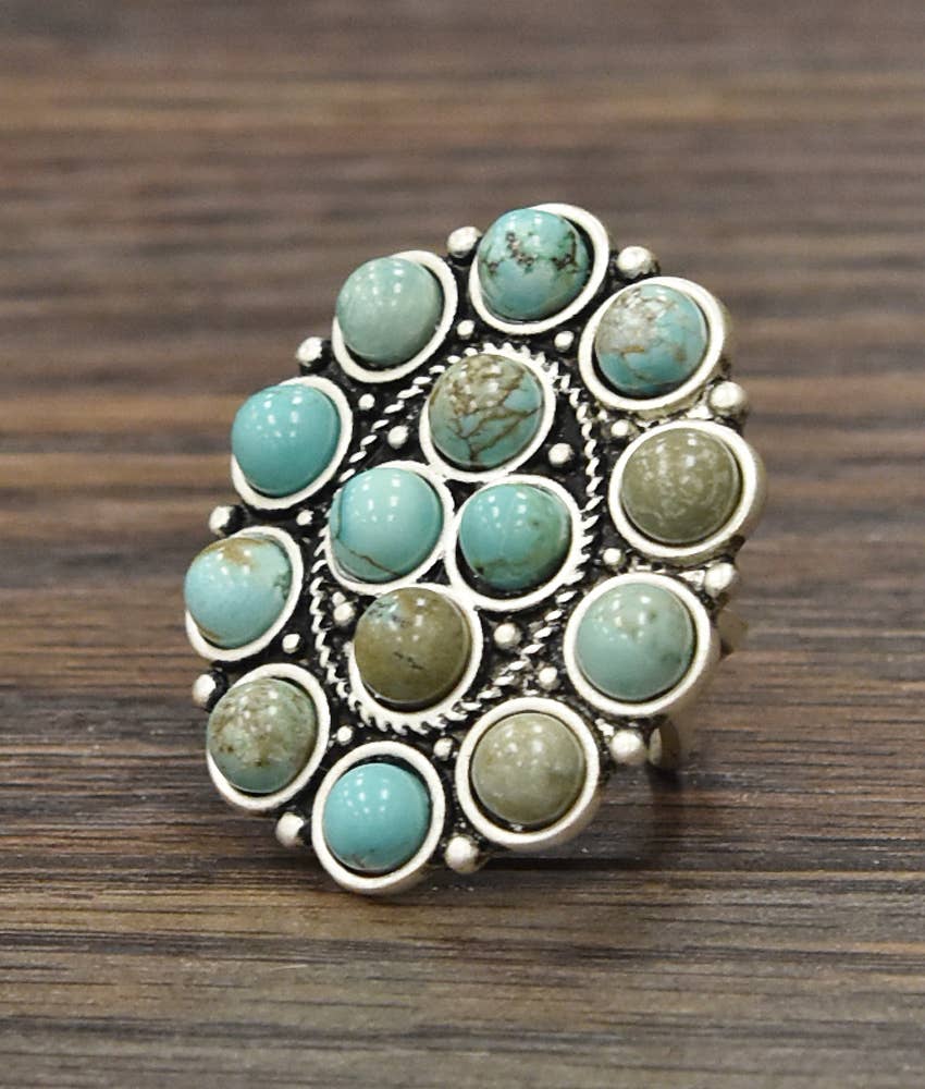 Bohemian Hippie Turquoise Adjustable Statement Cuff Ring for Stylish Comfort Silver Elegant