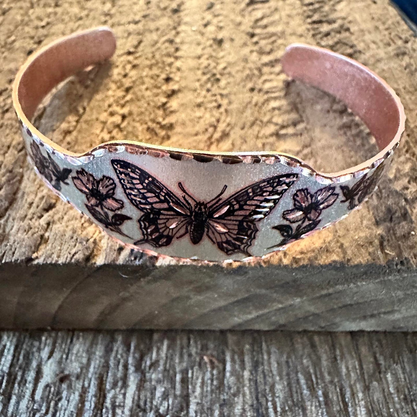 Boho Copper Diamond Cut Elegant Butterfly Cuff Bracelet ,Gift Box Silver Elegant