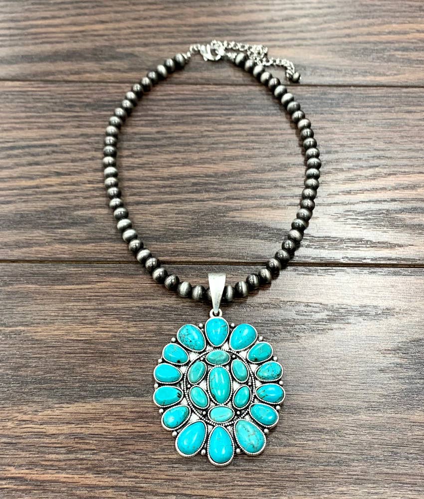 Navajo Turquoise Necklace 16 To 21 Inch 8mm Beads Pendant Silver Elegant