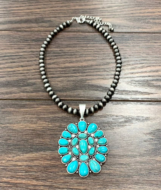 Navajo Turquoise Necklace 16 To 21 Inch 8mm Beads Pendant Silver Elegant