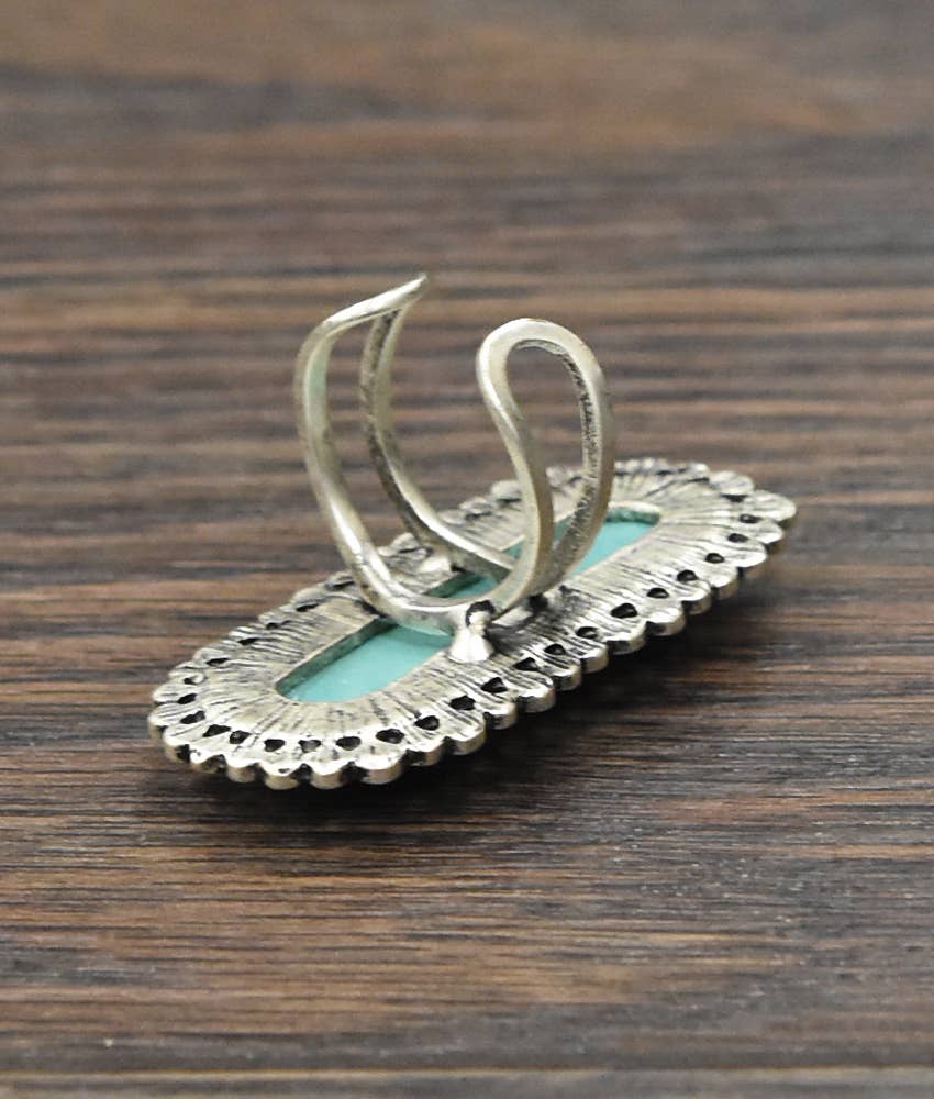 Boho CowgirlTurquoise Adjustable Statement Cuff Ring with Brass Dual Band Silver Elegant