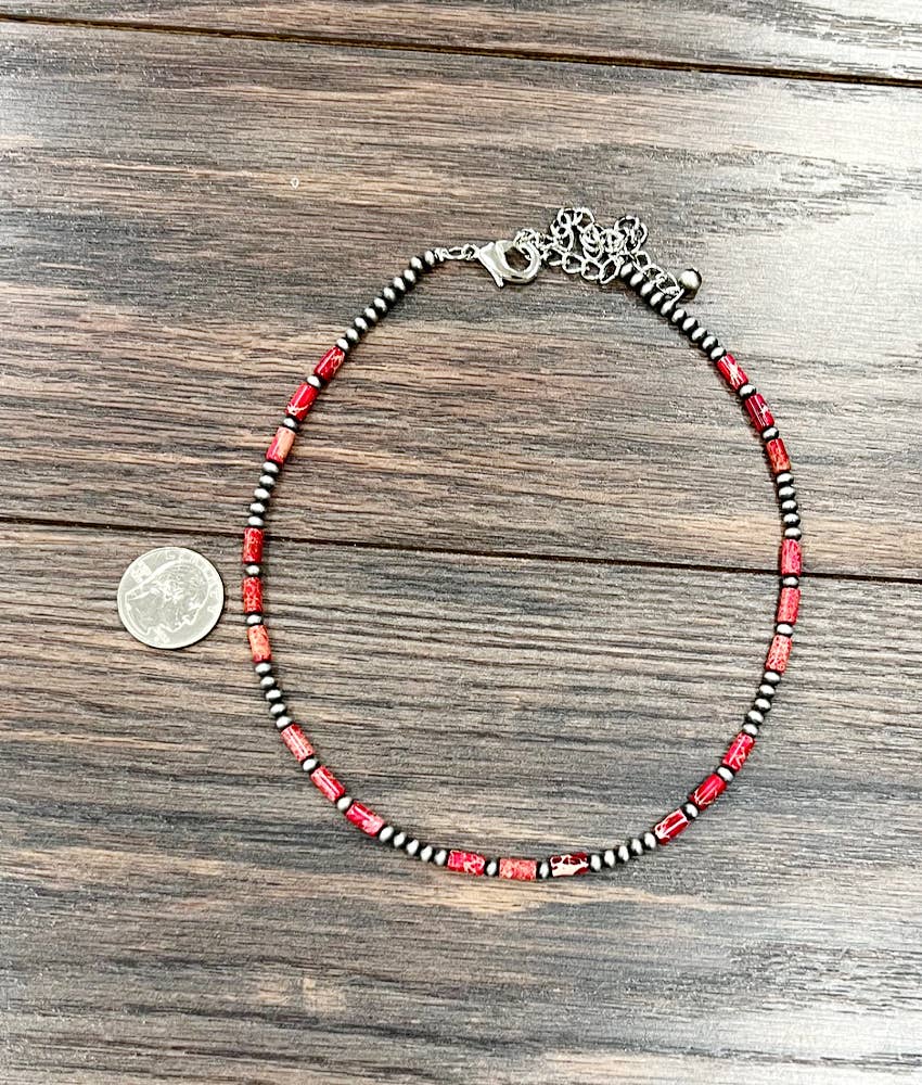 Handmade Navajo Style Bead and Cylindrical Gemstone Necklace 16 to 21 Inches Silver Elegant