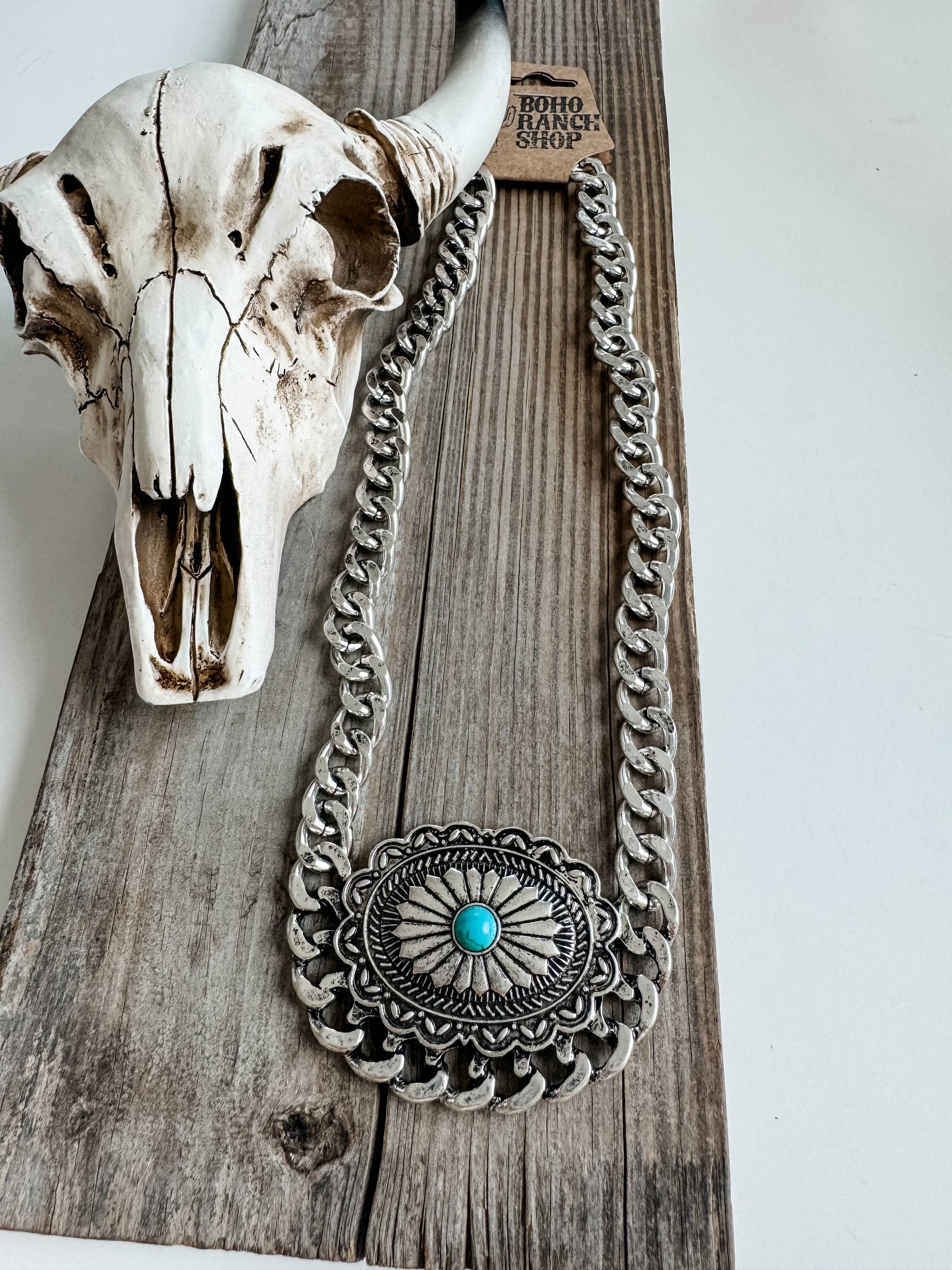 Western Concho Chain Necklace with Extender and Pendant WildWestBoho
