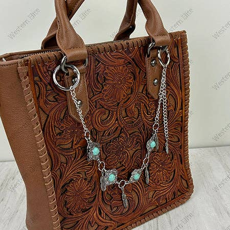 PC260418-12            12'' Silver metal chain with feather charms Purse chain Western Elite Jewelry