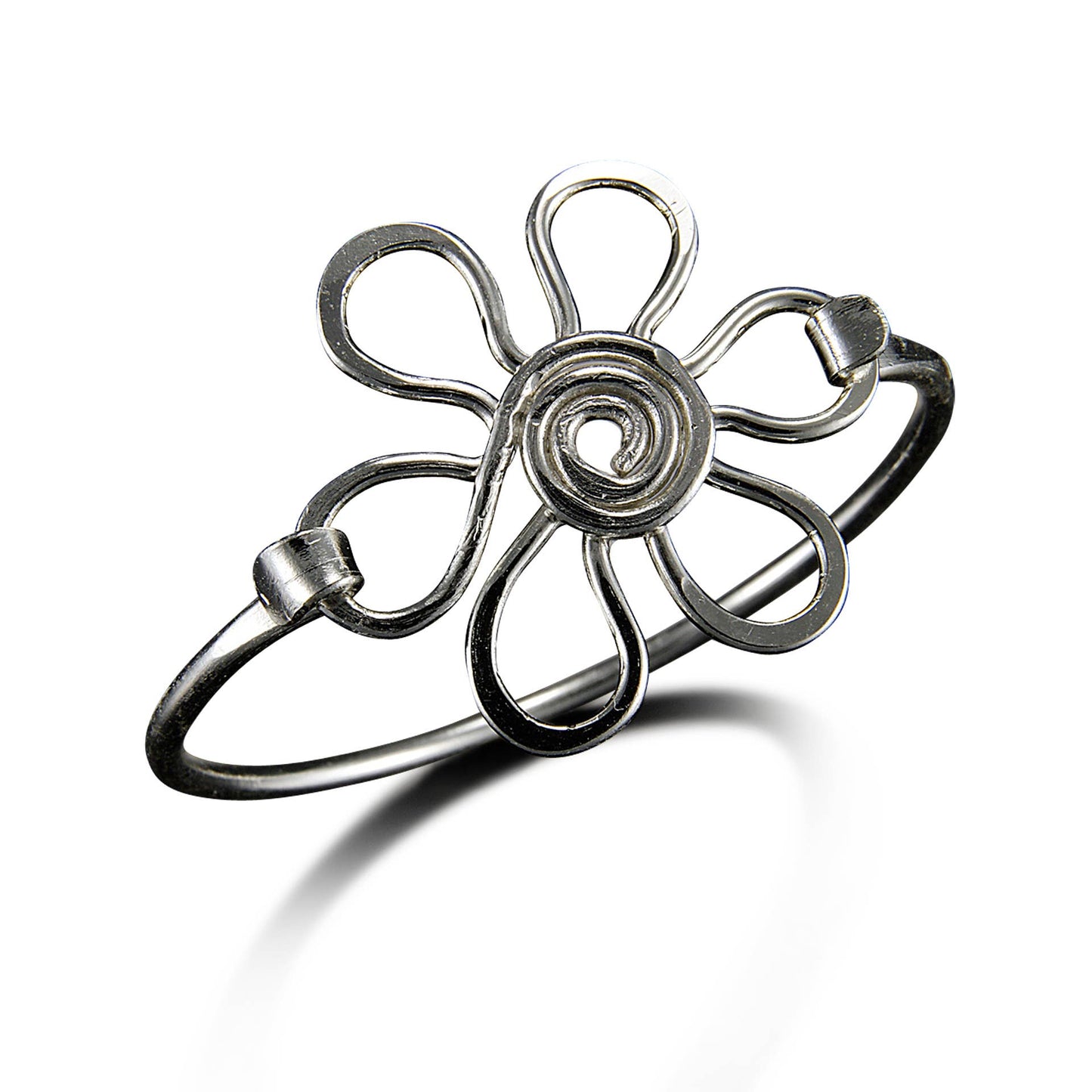 Silver Plated Daisy Brass Bangle Bracelet Handmade By Artisans Silver Elegant