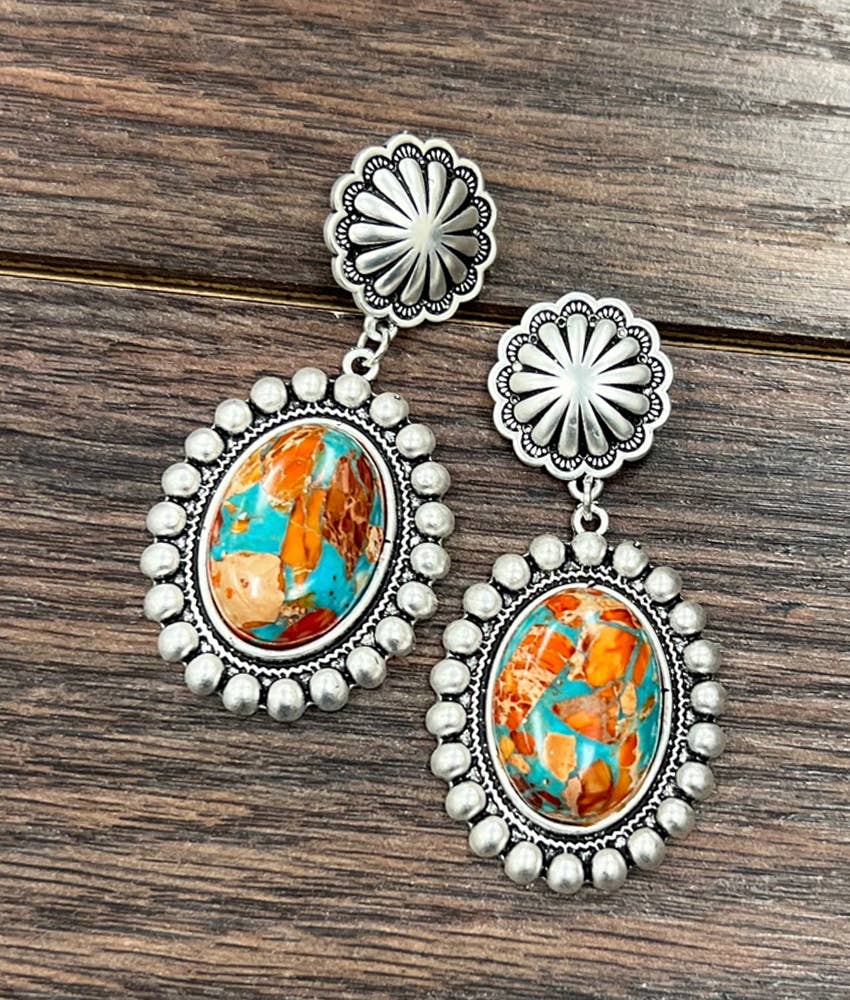 Oval Gemstone Post Earrings for Elegance, Boho Southwestern Stud Earring, Ships in Gift Box Silver Elegant