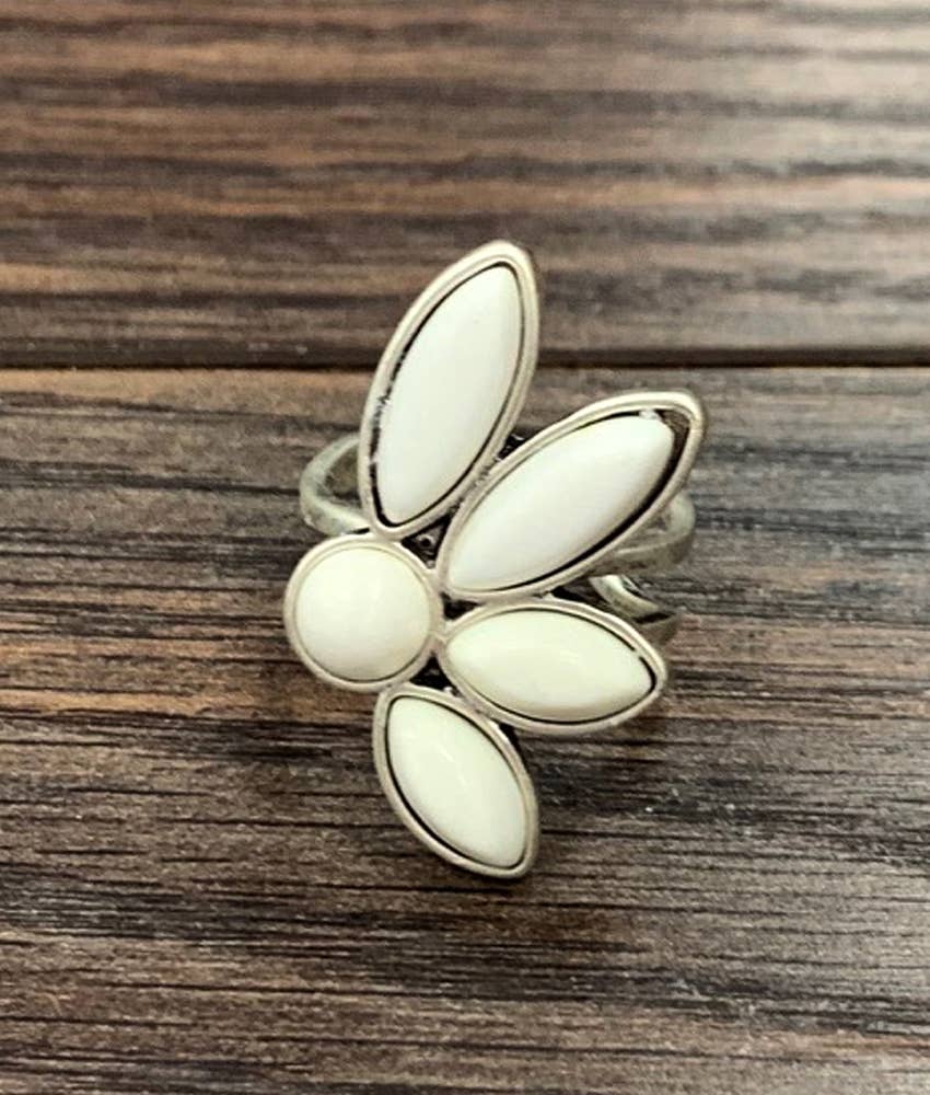 Boho White Turquoise Adjustable Statement Cuff Ring for Stylish Comfort Silver Elegant