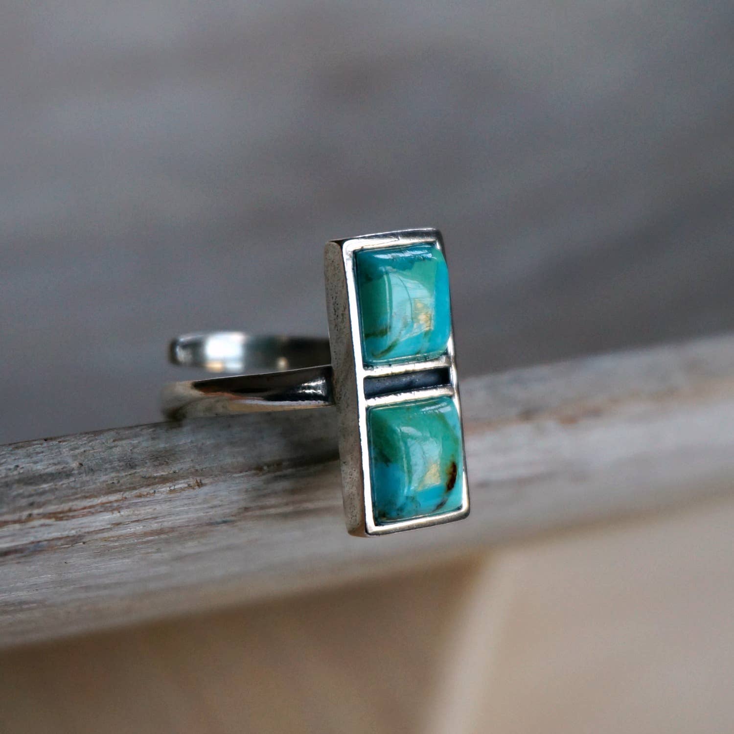 Boho Native Inspired Turquoise Dream Sterling Silver Adjustable Ring, Gift Box Silver Elegant
