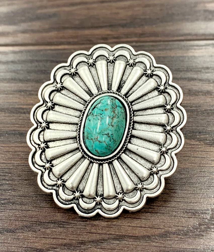 Concho Turquoise Adjustable Statement Cuff Ring for Stylish Look, Boho Native Ring Silver Elegant