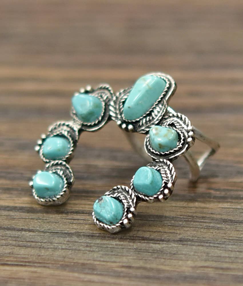 Boho Squash Turquoise Adjustable Statement Cuff Ring for Unique Style Silver Elegant