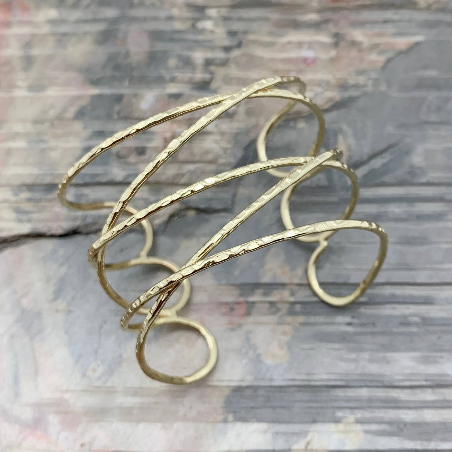 Handcrafted Boho Gold Plated Adjustable Wide Cuff X Bracelet - Gift Box - Silver Elegant
