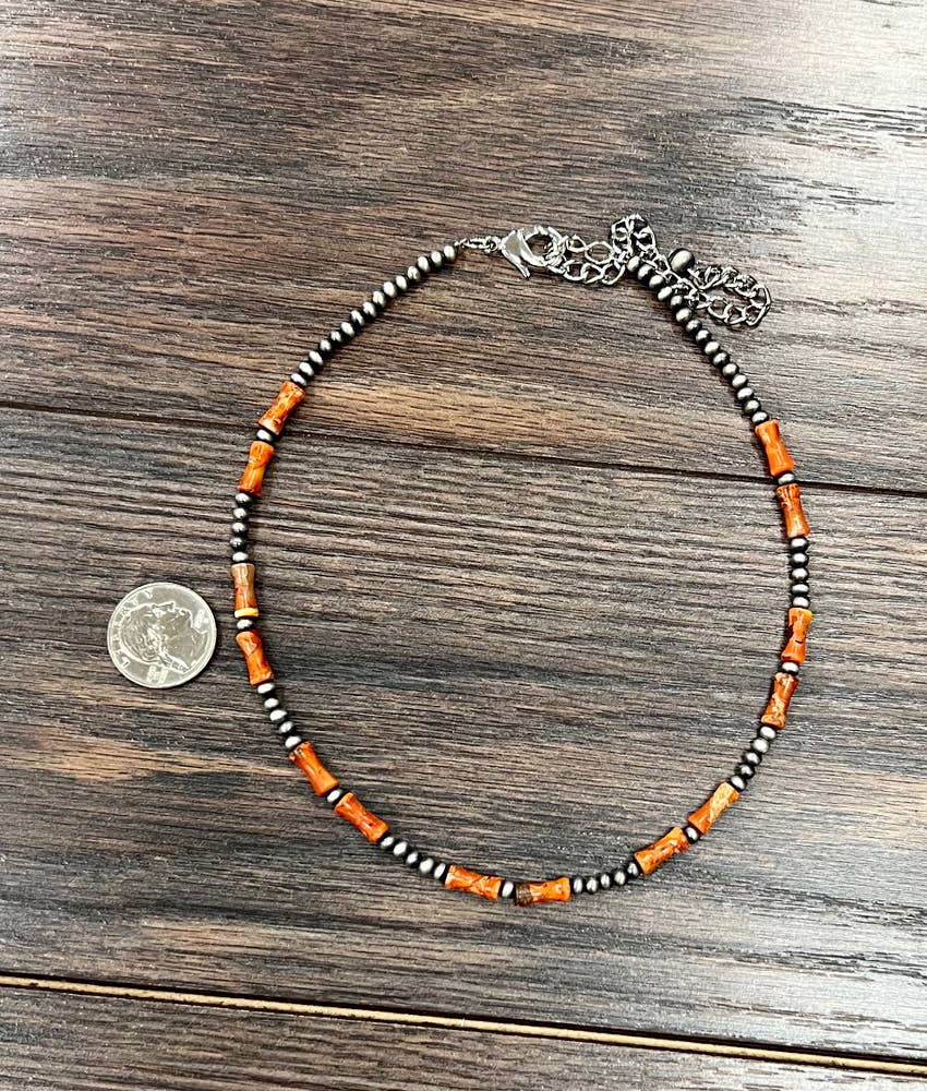 Handmade Navajo Bead Gemstone Necklace 738992 16 Inches Silver Elegant