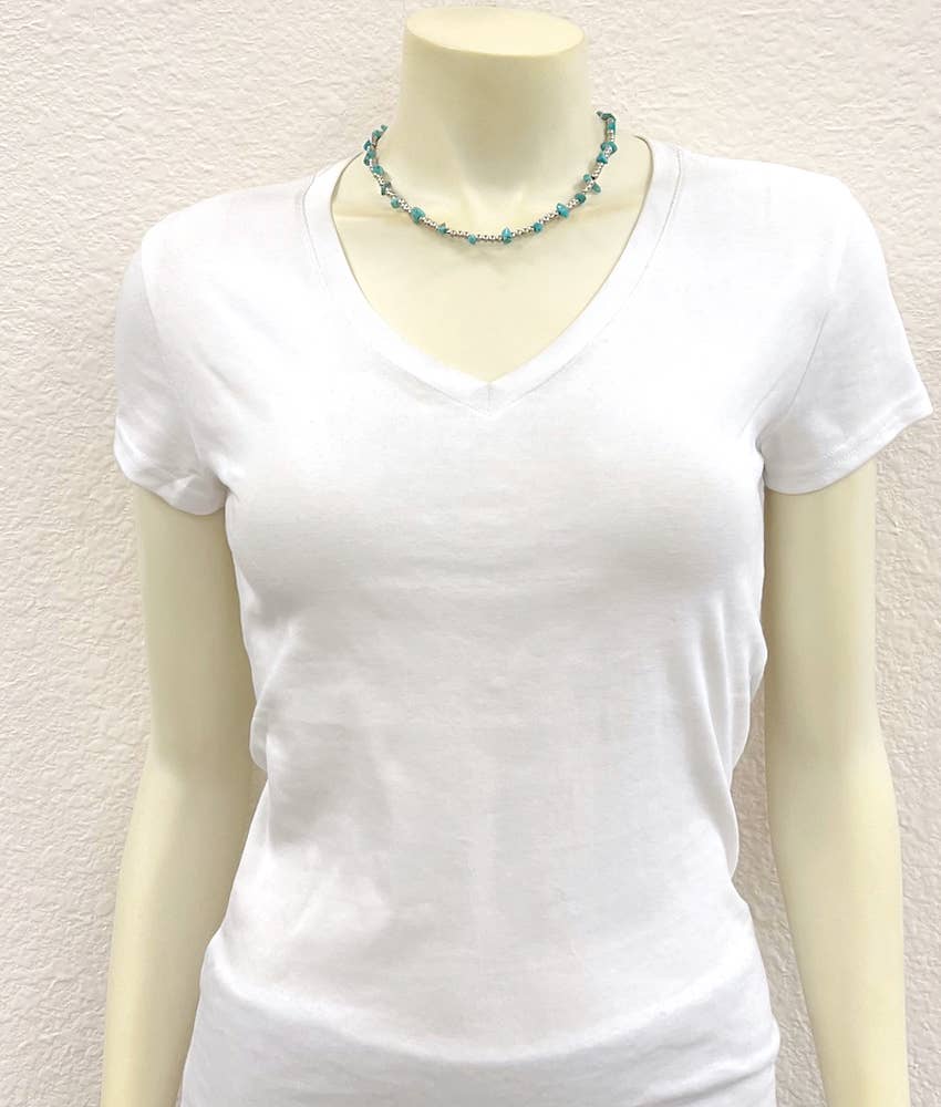 Handmade Navajo Style Turquoise Chip Necklace With Silver Tone Beads 16 To 21 Inches Wild West Boho