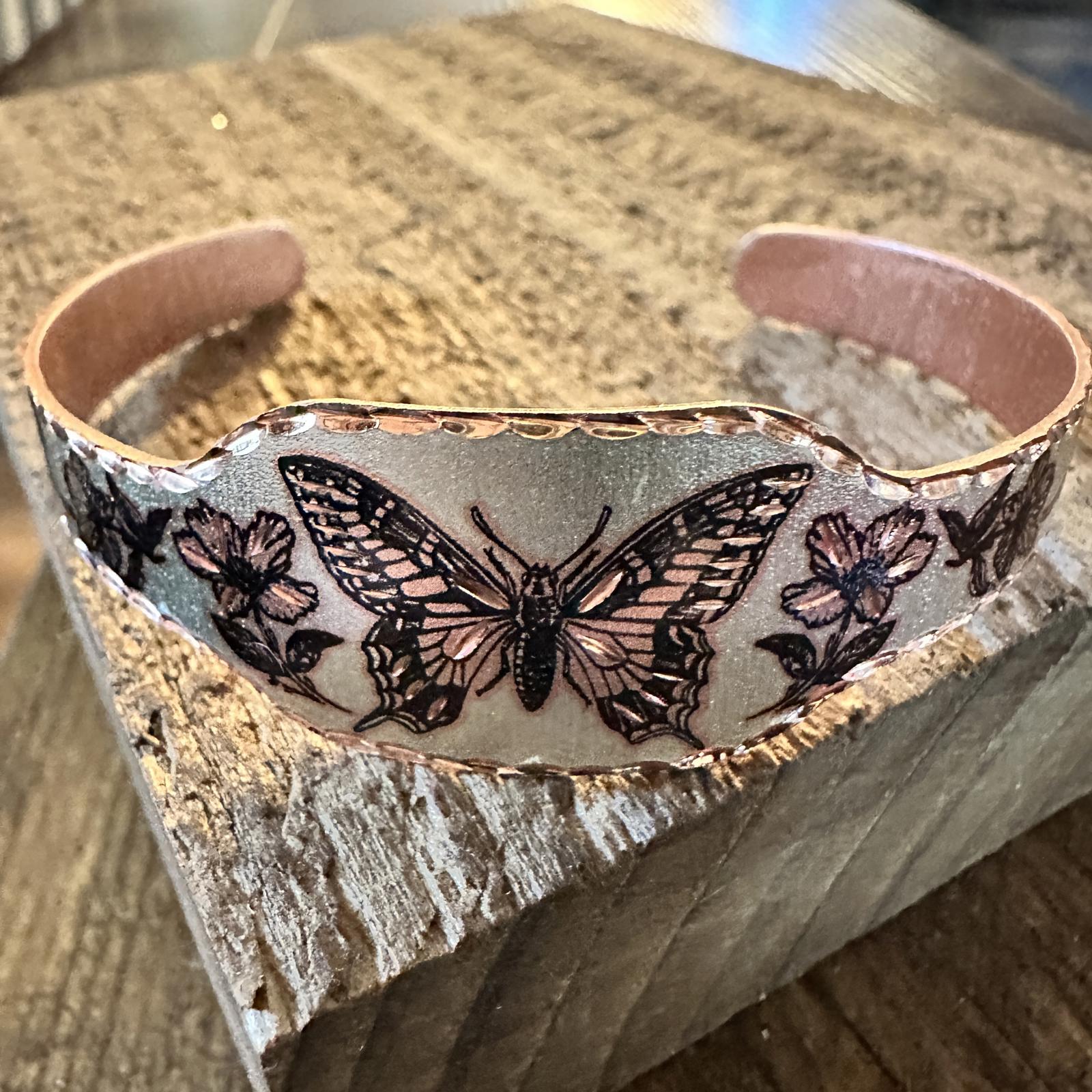 Boho Copper Diamond Cut Elegant Butterfly Cuff Bracelet ,Gift Box Silver Elegant