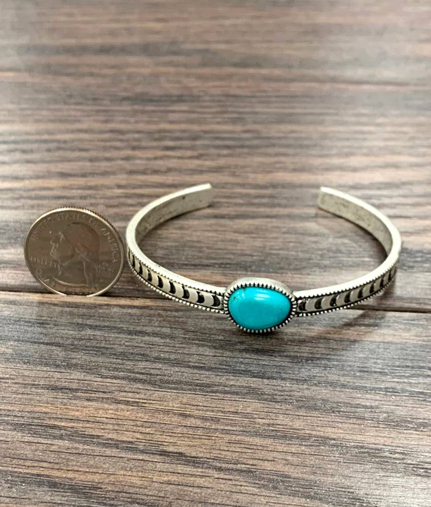 Turquoise Cuff Bracelet in Antique Silver, Native Inspired Bangle, Ships in Gift Box Silver Elegant