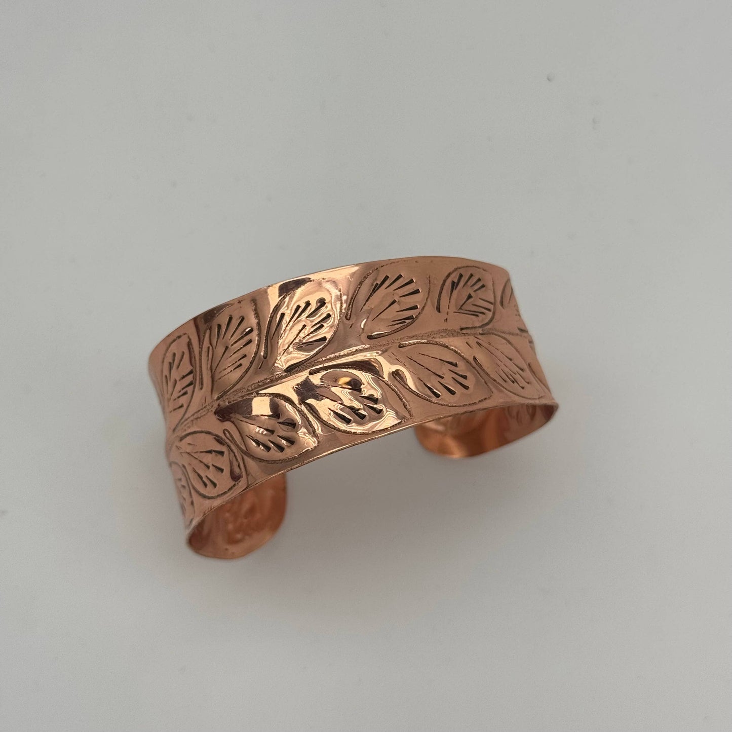 Handcrafted Copper Leaf Trail Cuff With Etched Leaf Design Anju Jewelry