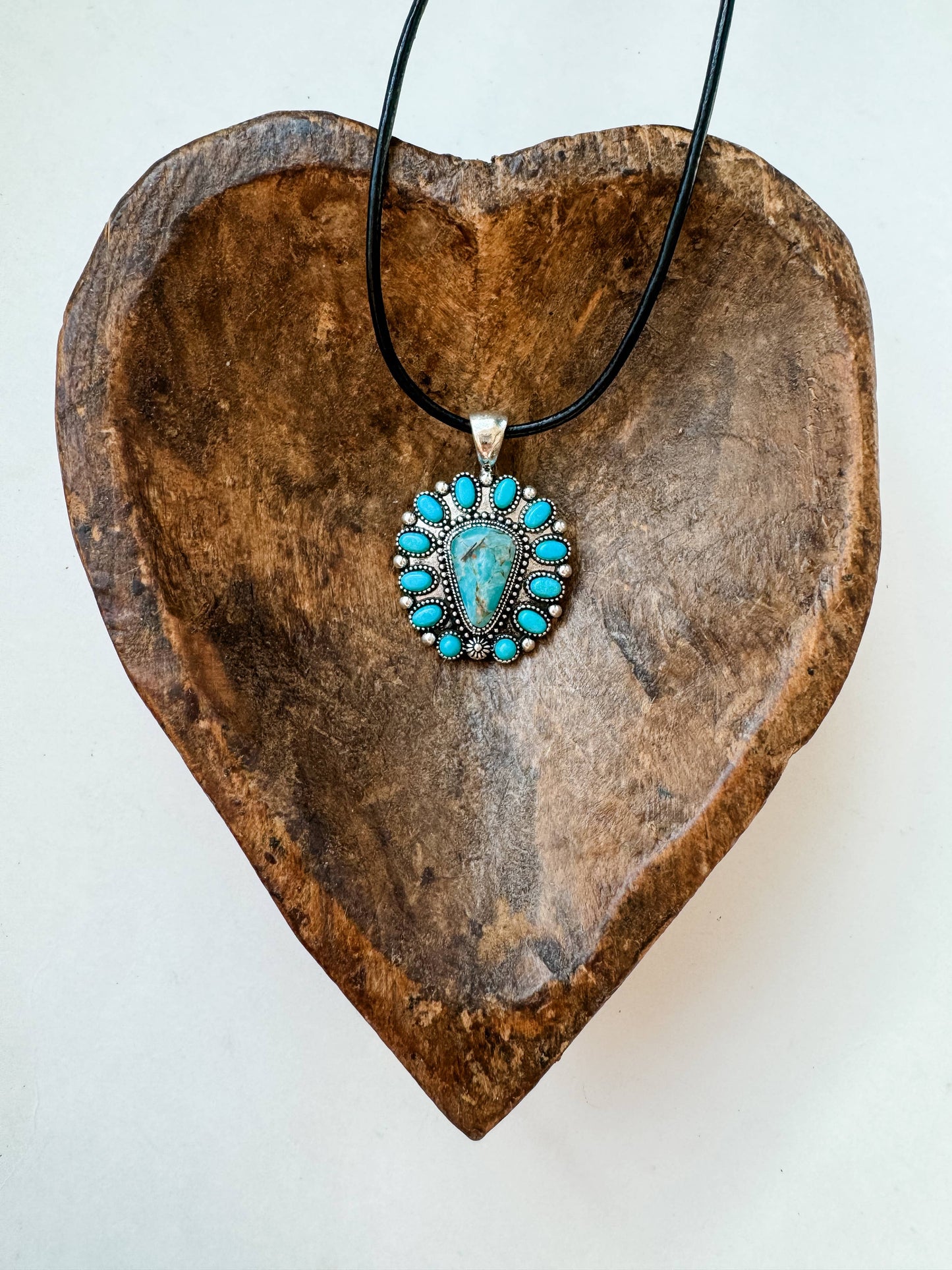 Western Thunderbird Pendant Necklace with Turquoise Conch and Burnished Silver Finish WildWestBoho