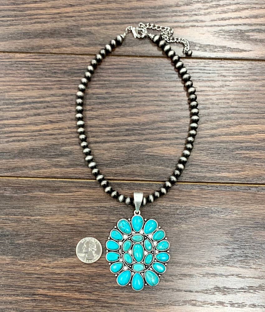 Navajo Turquoise Necklace 16 To 21 Inch 8mm Beads Pendant Silver Elegant
