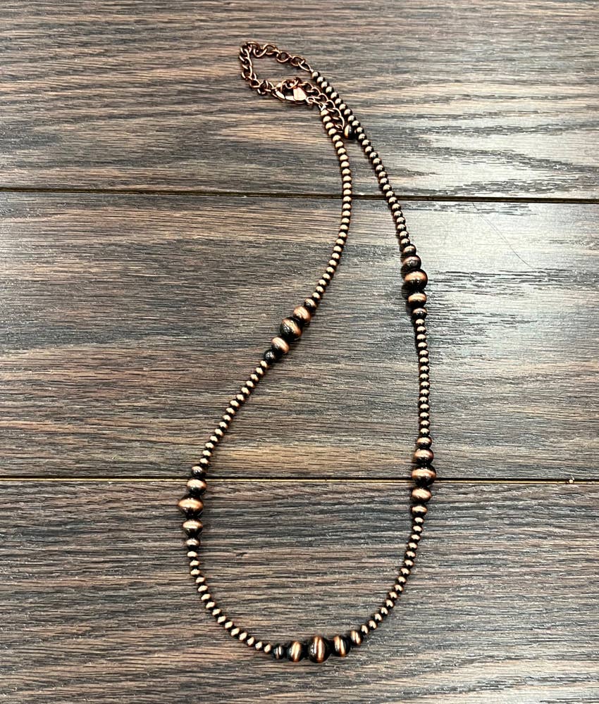 Handmade Western Copper Tone Bead Necklace With 5 Inch Extender 22 To 27 Inches Wild West Boho