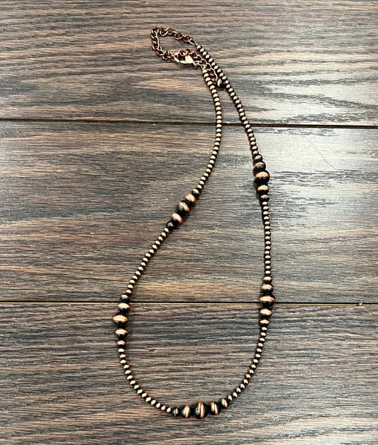Handmade Western Copper Tone Bead Necklace With 5 Inch Extender 22 To 27 Inches Wild West Boho