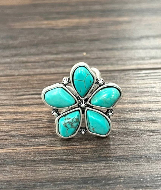 Navajo Turquoise Ring With Adjustable Brass Dual Band Silver Elegant