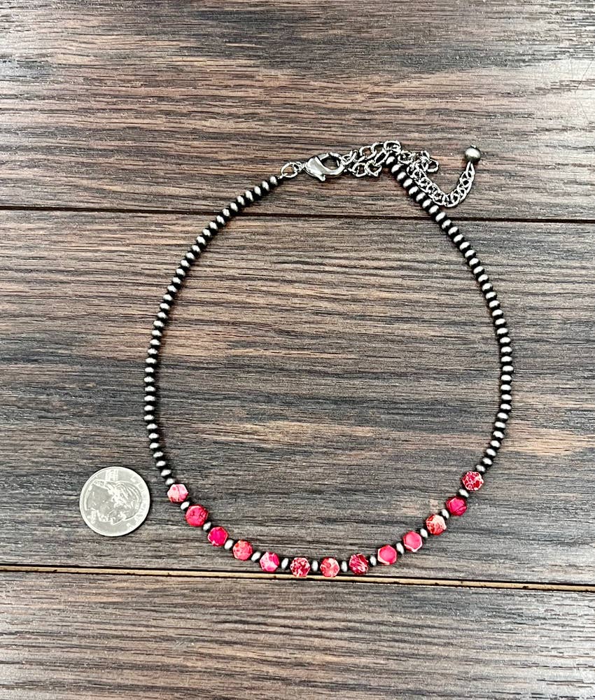 Navajo Hexa Gemstone Necklace 16 Inch Handmade Multi Color Bead Jewelry Silver Elegant