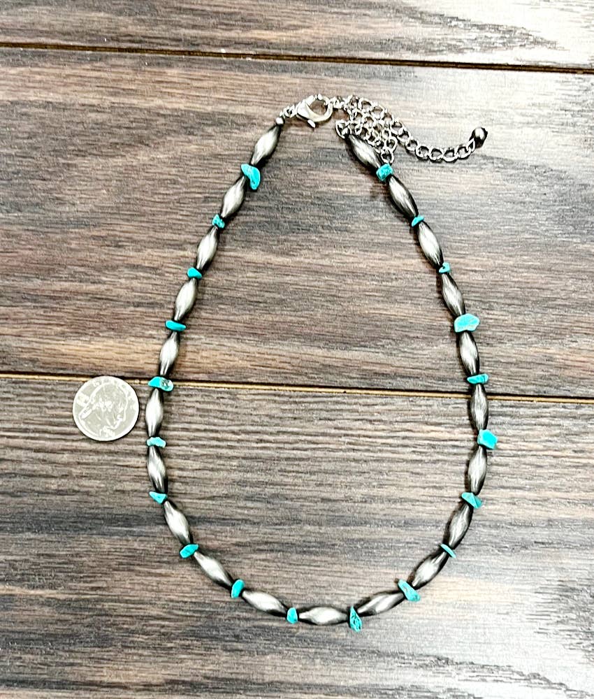 Handmade Navajo Style Turquoise Necklace Elongated Bead 18 To 23 Inch Extender Stone ISAC Trading Inc