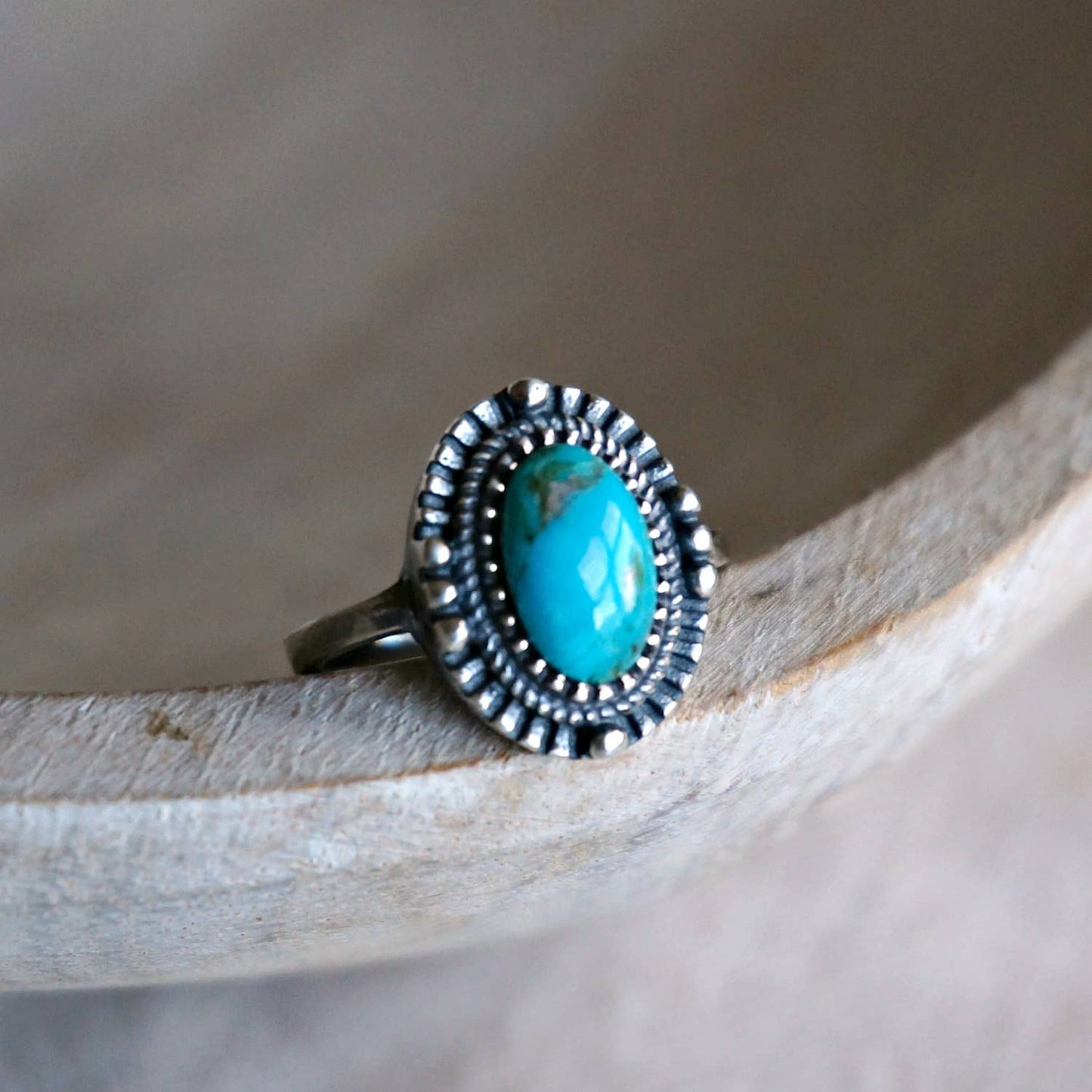 Boho Native Inspired Turquoise Elegance: Adjustable Sterling Silver Ring, Gift Box Silver Elegant